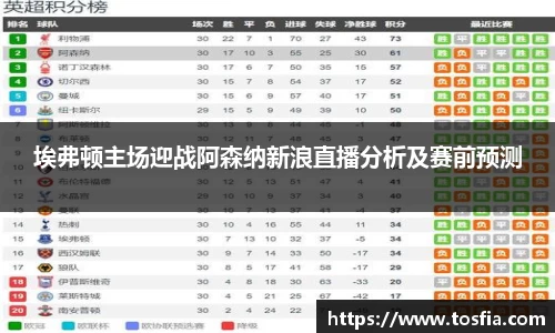 埃弗顿主场迎战阿森纳新浪直播分析及赛前预测